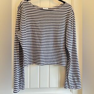 MOTHER Navy Breton Stripe Cropped Long Sleeve Tee
